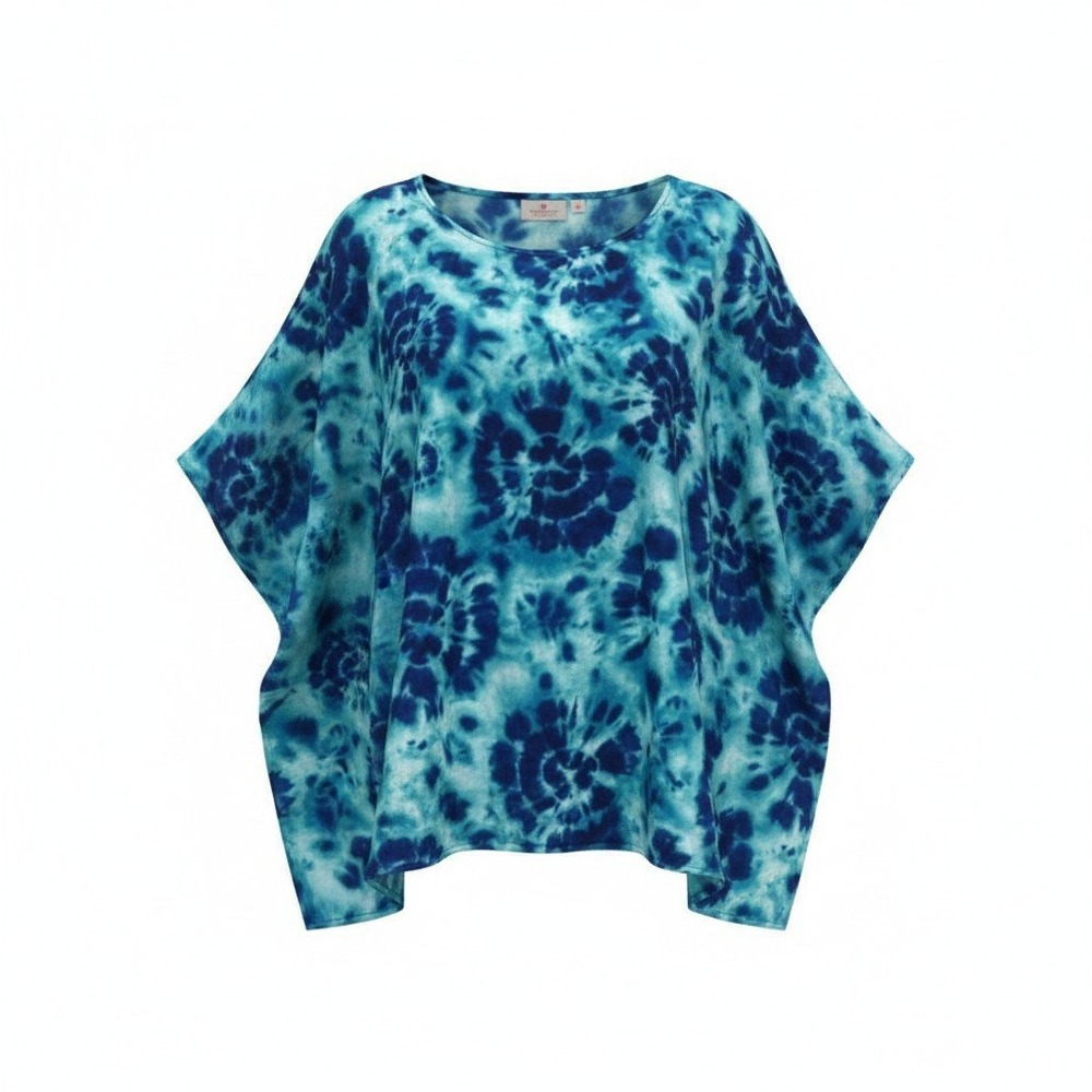 Quacker Factory Poncho Top Womens 3X Blue Tie Dye Rhinestone Embellished Kaftan